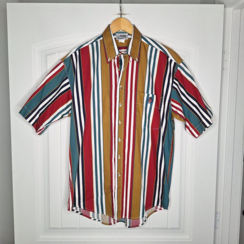 Vintage Jimmy'z Shirt Men's Medium Striped Button Short Sleeve Casual